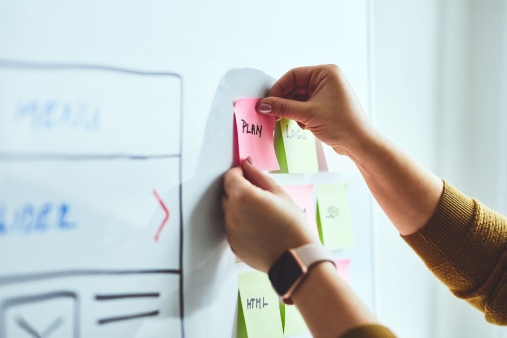 Woman planning her goals on a whiteboard