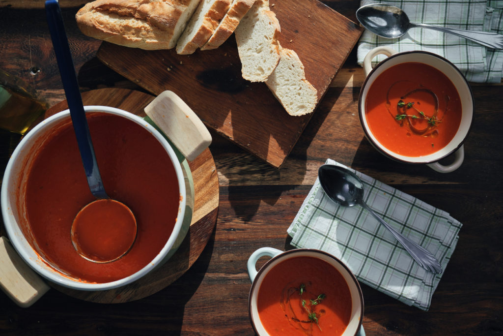 Preparing Creamy Tomato Soup in Domestic Kitchen